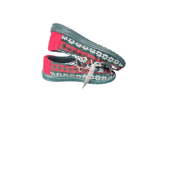 Hey Dude Wally Holiday Cheers Green Multi Snowflake Plaid Slip On Shoes Mens M11 main image 5